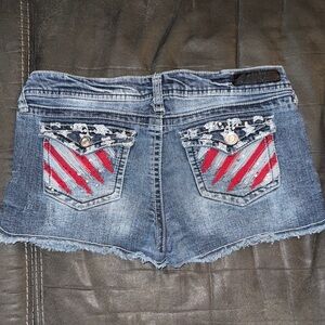 Denim Shorts with American Flag Pockets
